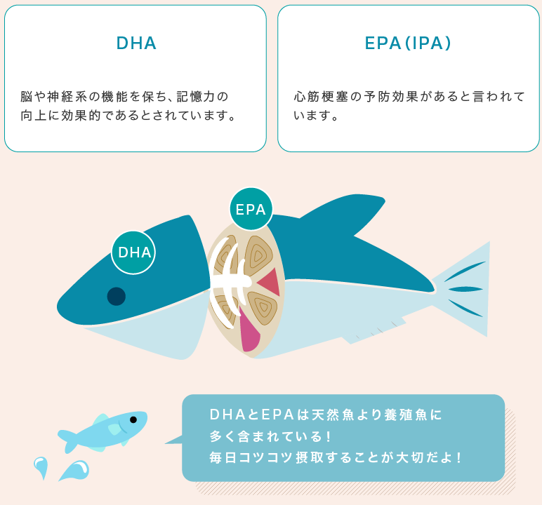 DHA EPA(IPA) DHAとEPAは天然魚より養殖魚に多く含まれている！